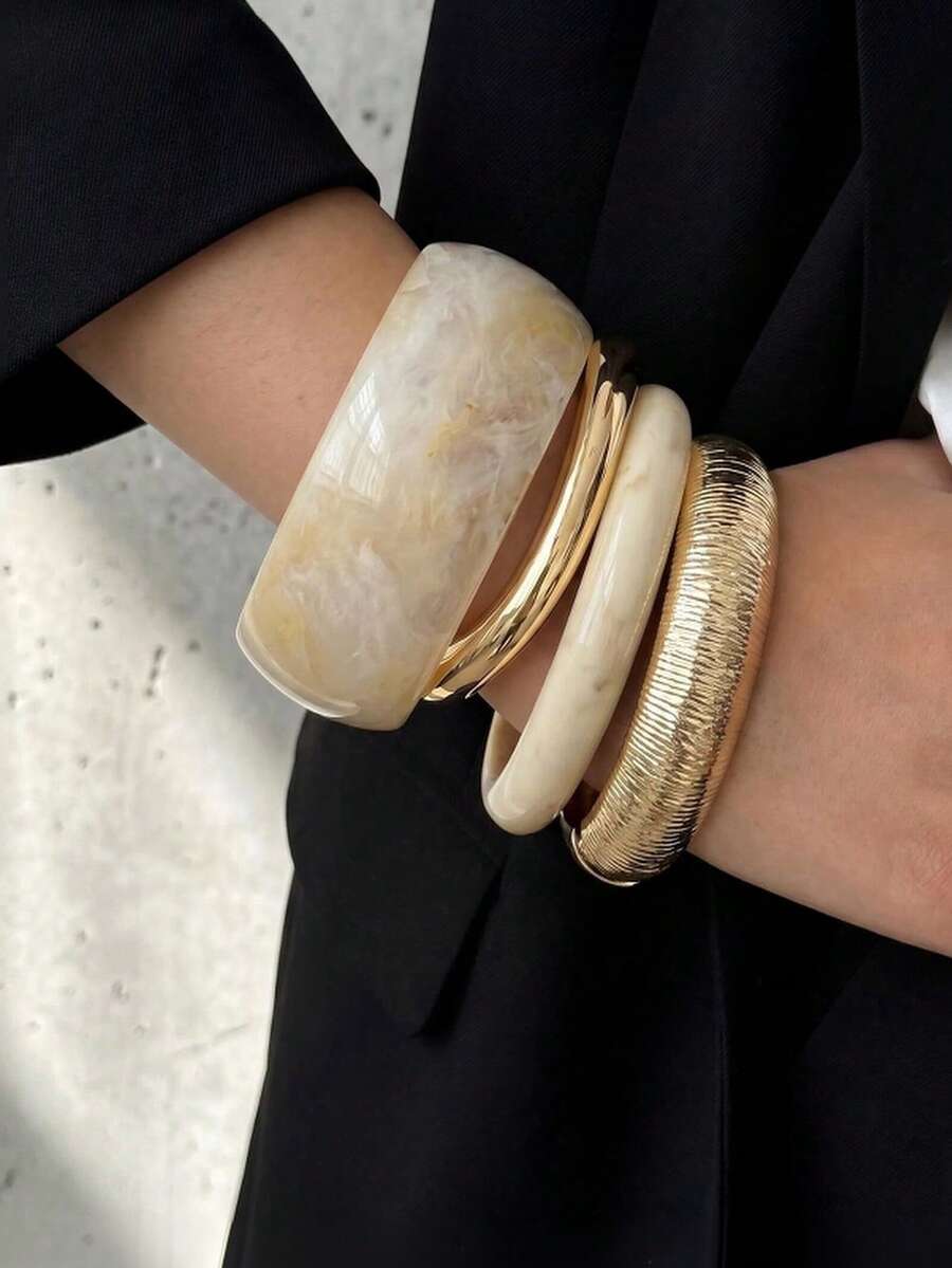 3/1 Stück Vintage elegantes breites Harz-Armband Set für Damen, geeignet für den täglichen Gebrauch, Verabredungen, Urlaub, Partys