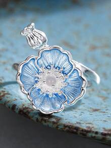 1 pieza Anillo floral encantador, adecuado para mujeres, perfecto para boda, compromiso, fiesta de aniversario, regalo del Día de San Valentín - 1# - Ver 9