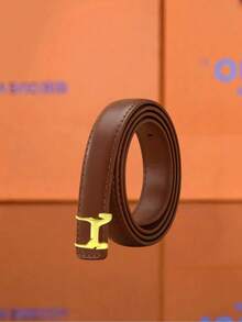 Women Retro Curved Letter H Gold Buckle Waist Belt, Black Adjustable Slim Belt, All-Match Waistband For Jeans, Dresses, Coats & Daily Outfits - Multicolor - View 10