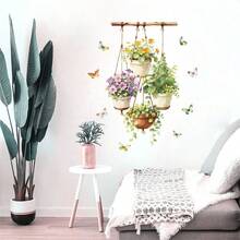 Adesivi da parete con vaso di fiori ad acquerello, farfalla e pianta verde in vaso, decorazioni murali per camera da letto, sala giochi, soggiorno e decorazione della casa - fiore - Visualizzare 6