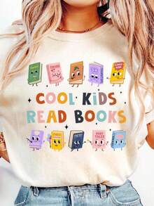 Camiseta Gráfica Oversize de Manga Corta, Camisetas de Algodón, Tallas Grandes, 100% Algodón, Camiseta para Niños Cool para Leer Libros, Camisetas para Maestros, Camiseta para Maestros de Ja - Blanco - Ver 1