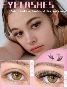 320pcs D-Curl Cluster False Eyelashes Set, Includes Glue, Remover And Tweezers. Suitable For Beginners DIY. Mixed 30D/40D, Long Curly And Soft. Suitable For Daily, Travel, Party And Holiday. - Black - View 3
