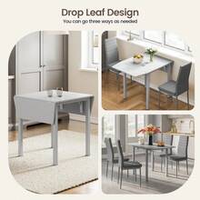 Dining Table And Chairs Set Of 4, Drop Leaf Folding Grey Kitchen Table With White PU Leather High Back Chair For Dining Room, Kitchen - Gray Table + 4 White Chairs - View 5