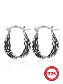 1pc S925 Sterling Silver Women's Vintage Distressed Braided Hoop Earrings, Hypoallergenic Design, Textured Silver Jewelry, Suitable For Daily Wear, Commuting And Holiday Gifts. Personalized Gift For Girlfriend Or Best Friend. Gift Box - Antique Silver - View 10