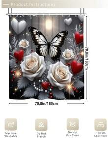 1/3/4pcs Aesthetic Butterfly Rose Decor Shower Curtain Bathroom Set, Luxury Elegant Waterproof Durable Bathroom Decor & Accessories, Includes 12 Hooks - Toilet Lid Cover, Bath Mat And Rug, Polyester Fabric - Washable - Suitable For Holiday Decor, Home/Bedroom/Residence/Western/Summer Decor - Gold Gray - View 17