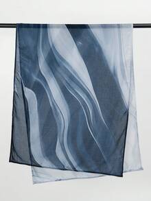 1pc Women's Elegant Bohemian Style Tie-Dye Print Long Scarf, Breathable And Comfortable, Suitable For Daily Wear, Travel And Party Outfits - Blue-gray - View 6
