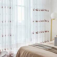 1PC Perforated Lightweight Pink Animal Pattern Embroidered Sheer Curtain, Suitable For Balcony And Window, Sheer Curtain For Matching - Multicolor - View 11