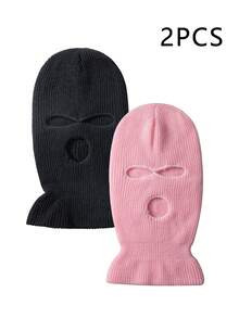 1件/2件 中性 Y2K 風格糖果色加厚 3 孔拉法帽式滑雪面罩，戶外休閒百搭冬季保暖毛帽，適合日常通勤 - 純色 - 查看 34