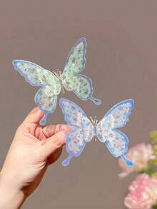6pcs Random Assorted Translucent Butterfly Hair Clips, Floral Print Clear Hair Clips, Sweet Daily Hair Accessories For Girls - Multicolor - View 5