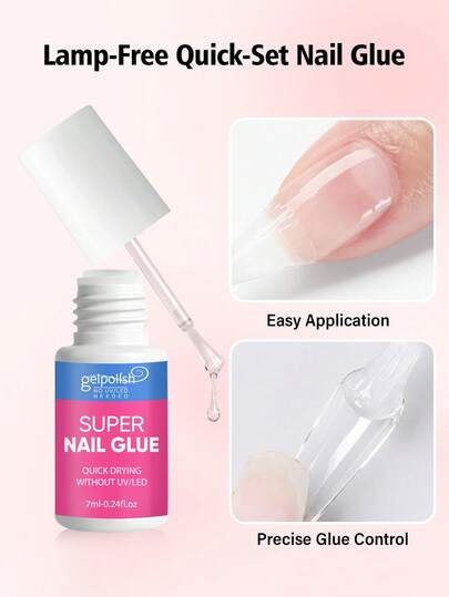 GELPOLISH Nail Glue, Super Strong, Fast Drying, Long Lasting, Easy To Apply, Suitable For Acrylic And Nail Tips, Quick Nail Repair, Nail Care And Beautification, No UV Lamp Required