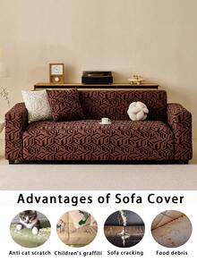 1pc All-Season Fleece Cationic Dual-Color Jacquard Slouchy Elastic Sofa Cover, Spring/Autumn Minimalist Modern Style Waterproof Anti-Slip One-Piece Full-Coverage Universal Sofa Protector, Suitable For 1/2/3/4/5-Seater Sofa (Includes 1 Pillowcase) - Coffee Brown - View 4