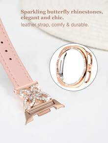 Galaxy Watch 8 手錶錶帶 + 錶殼，1件粉色女士珠寶鑲嵌人造鋯石金屬優雅錶帶 + 1件亮面款（不含螢幕保護貼），適用 Galaxy Watch 8 40mm 與 44mm 錶殼，適用 Galaxy Watch 8 錶帶，可調節替換錶帶配件，適合男女運動手錶錶帶 - 粉紅玫瑰金白鑽+殼 - 查看 3
