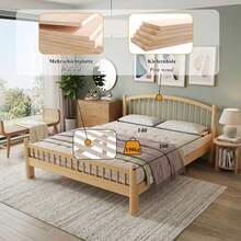 Letto in legno massello, design semplice e minimalista, testiera classica a doghe, robusta base a doghe, letto singolo universale, colore naturale, 140 x 200 cm. - Beige + Colori naturali - Visualizzare 4
