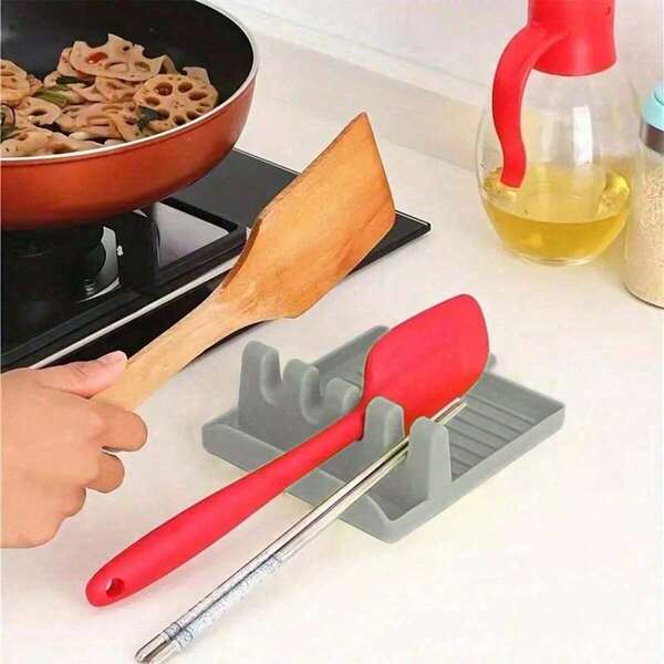 1 pièce Support de cuisine pour ustensiles de cuisson, support pour spatule/louche/cuillère avec plateau égouttoir et support pour couvercle de casserole, support anti-goutte pour ustensiles de cuisine, support multifonction pour spatule de cuisine avec support pour couvercle