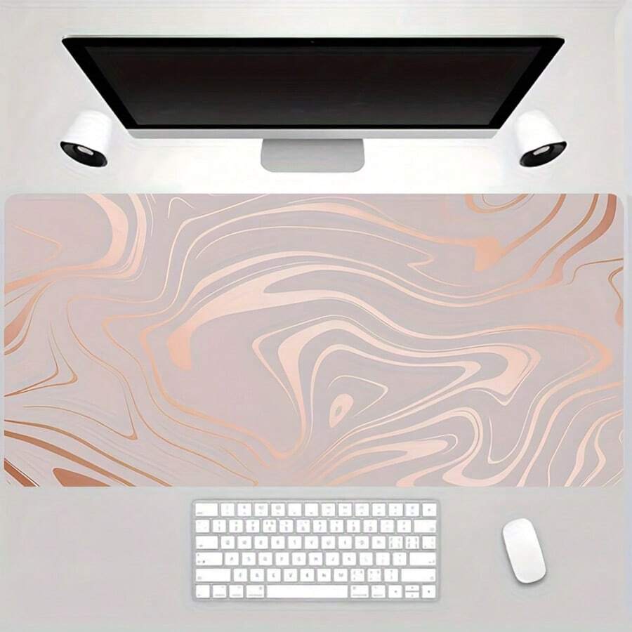 1 Large Rubber Mouse Pad | Elegant Pink And Rose Gold Marble Design; Non-Slip Rectangular Desk Mat Featuring Precision Stitched Edges And Durable Construction; Suitable For Both Business And Gaming; Washable Polyester Material; Ergonomic Design. - Mouse Pad - View 1