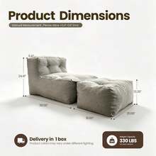 Outdoor Indoor Bean Bag Chair With Ottoman, 2-In-1 Lounge Beanbag With Filling, Water-Repellent Polyester Patio Sofa, Full-Body Ergonomic Support - Black - View 2