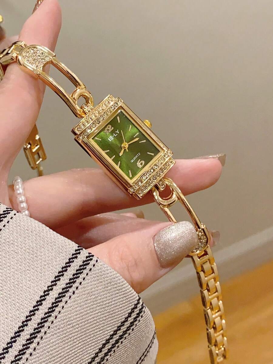 1件女款優雅金色手鍊手錶,小巧耐用時尚方形錶盤,迷人禮物首選,適合日常佩戴 - 金色 - 查看 1