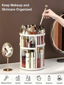 360° Rotating Desktop Organizer Acrylic Storage Box Vanity Lipstick Skincare Organizer Cosmetic Display Rack - White - View 9
