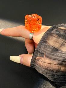 Bague en perle carrée asymétrique géométrique en résine, bague de doigt transparente couleur macaron Ins printemps/été - Multicolore A - Voir 13