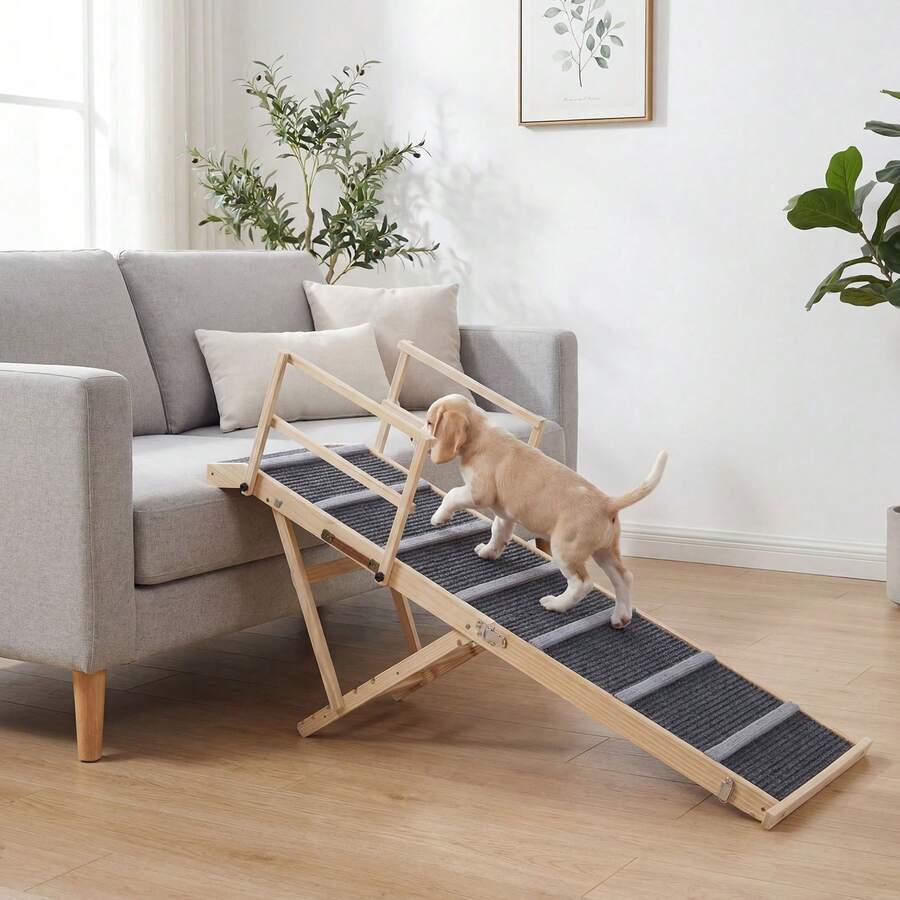 6-Level Foldable Dog Ramp W/Non-Slip Carpet Removable Side Rails Platform - A - View 1