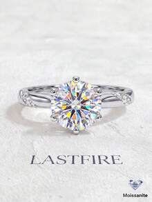1 Stück 0,5ct-1ct exquisiter luxuriöser 6-Prongen-Moissanit-Ring, S925 Sterlingsilber, Hochzeitsschmuck, geeignet für Bälle und Partys - Silber - Übersicht 2