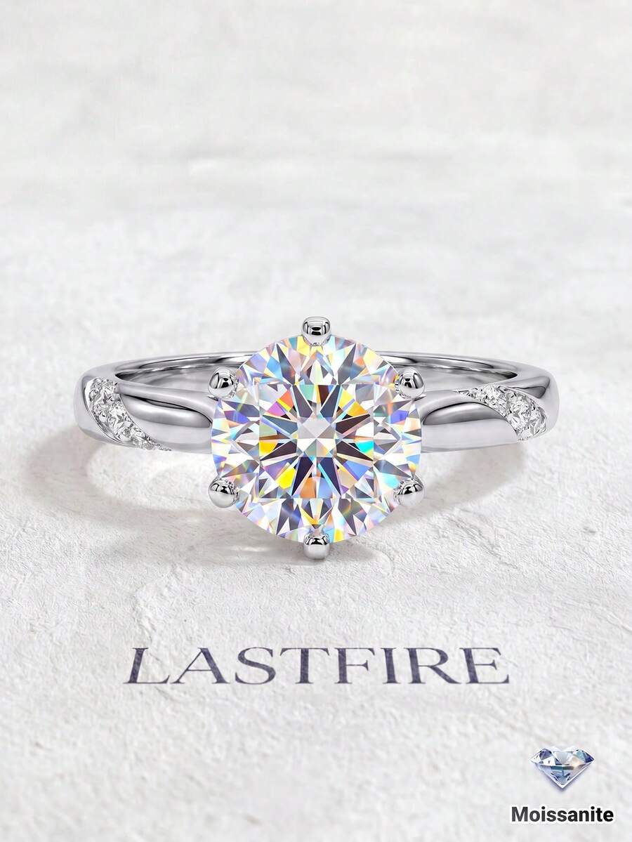 1 Stück 0,5ct-1ct exquisiter luxuriöser 6-Prongen-Moissanit-Ring, S925 Sterlingsilber, Hochzeitsschmuck, geeignet für Bälle und Partys