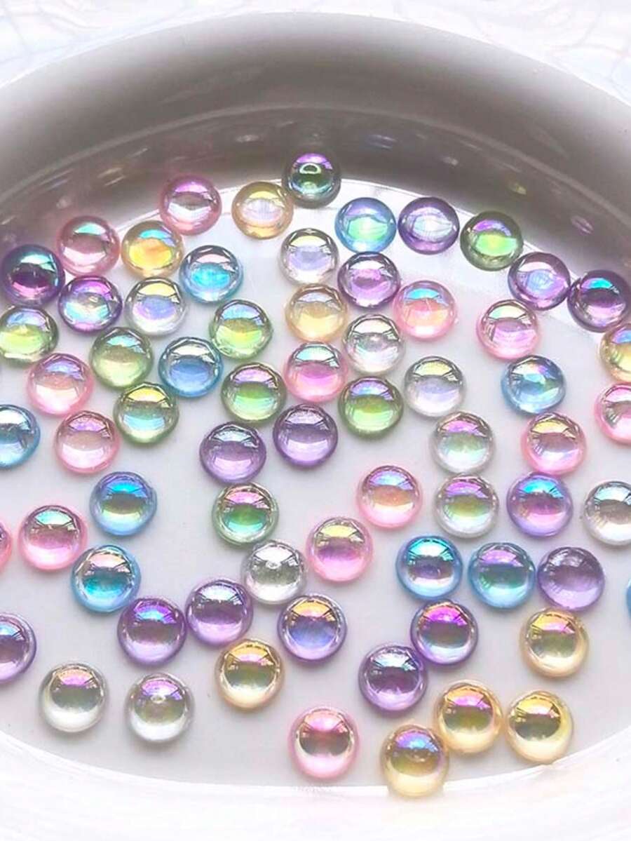 200pcs 8mm Transparent Semi Circle AB Acrylic Flat Bottom Rhinestone Nail Art Clip DIY Craft Decorative Accessories - Color - View 1