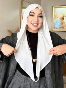 1 pieza Hiyab básico de unicolor clásico instantáneo para mujer, bufanda de cuello retorcido precosida, múltiples estilos de uso ajustable para cualquier look, turbante elástico versátil y práctico, tela de modal cómoda y suave al tacto, adecuada para uso diario, deportes, yoga - Blanco - Ver 4