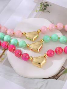 1pc Bohemian Flirty Style Y2K Creative Fashion Elegant Exquisite Gorgeous Simple Luxury Sweet Dopamine Color Beaded Heart Pendant Necklace For Women, Sisters, Couples, Graduation/Prom Jewelry Gift, Suitable For Daily Wear, Dating, Party, Holiday, Summer Beach Vacation, Colorful Jewelry - necklace - View 6