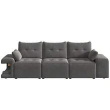 Modern 3-Seater Modular Sofa With Wide Armrests, Cloud Model, With Integrated Storage, Upholstered Pet Area And Two Cushions. Ideal For Living Rooms And Apartments. Gray Color. - 灰色 - 查看 5