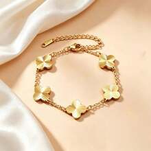 Luxury Gold Plated Four-Leaf Clover Chain Bracelet For Women – Radiant Laser-Cut Flower Design, Adjustable Clasp - Four-leaf Clover - View 1