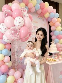 60pcs Pink Bow Balloons, 12-Inch Light Pink And Clear Latex Balloons With Bow Pattern, Suitable For Baby Shower, Girls Birthday Party, Princess Theme Party Decoration - Multicolor - View 8