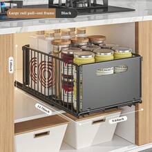 Techigher Pull Out Cabinet Organiser, Sliding Drawer Under Sink Storage, Expandable Slide Out Cupboard Shelf, Carbon Steel Rack For Kitchen Pantry Bathroom - Black - View 5