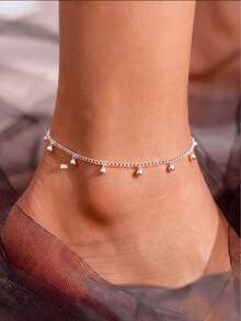 1pc S925 Sterling Silver Minimalist Cool Round Bead Pendant Anklet, Light Luxury Elegant Niche Ins Style Versatile Brightening Fresh Foot Jewelry, Women's Daily Party Beach Holiday Wear Atmosphere Foot Chain Gift - Beads - View 3