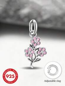 1pc 925 Sterling Silver Flower Pendant DIY Beaded Bracelet Charm, Exquisite Gift, Back To School Essential, Teen Student Backpack Accessory, College Necessity - Style 5 - View 2