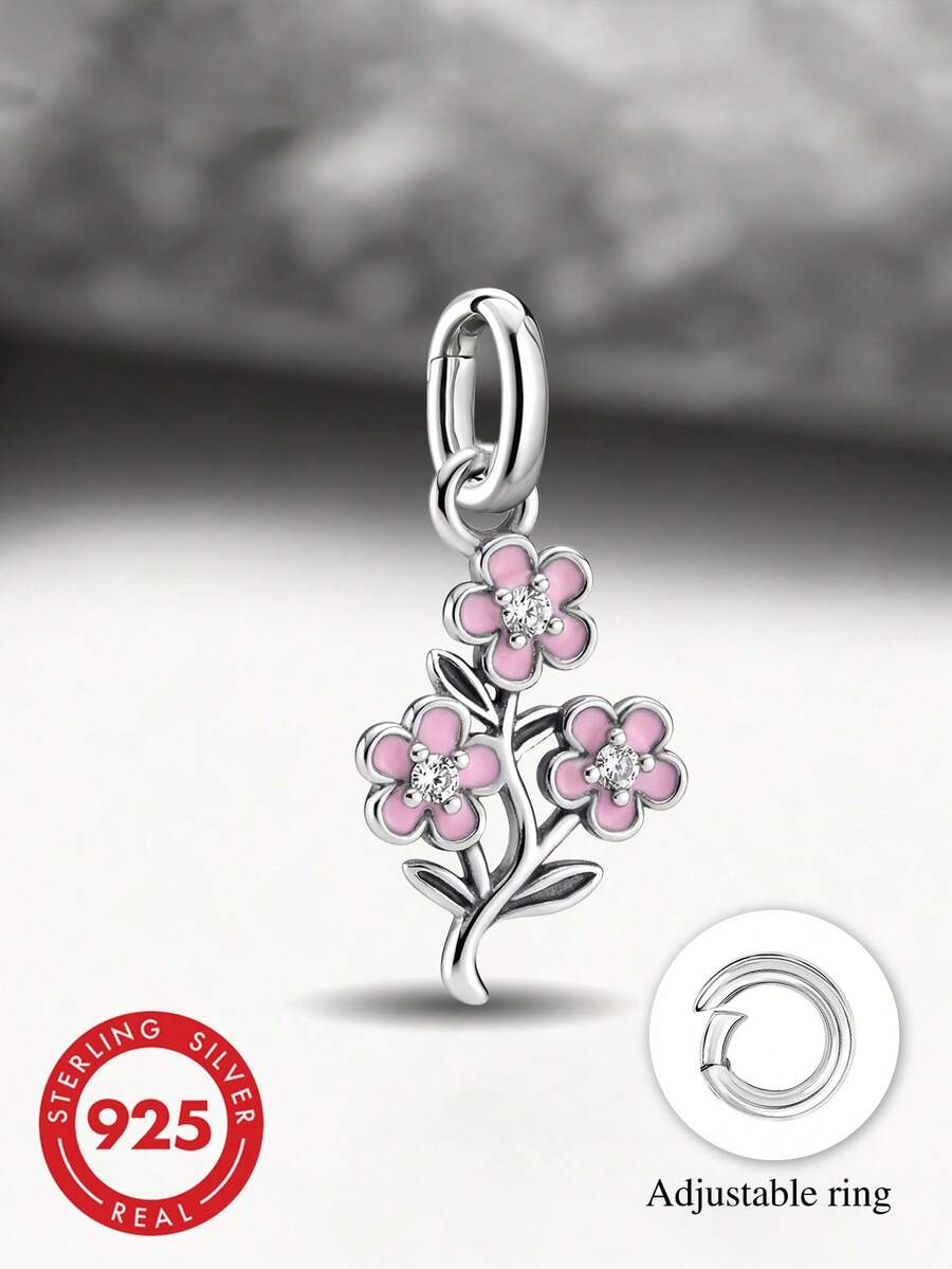 1pc 925 Sterling Silver Flower Pendant DIY Beaded Bracelet Charm, Exquisite Gift, Back To School Essential, Teen Student Backpack Accessory, College Necessity