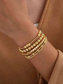 5pcs Personalized Fashion Elastic Beaded Multi-Piece Bracelet Set, CCB Material, High-End Style Accessories For Women - Yellow Gold - View 1