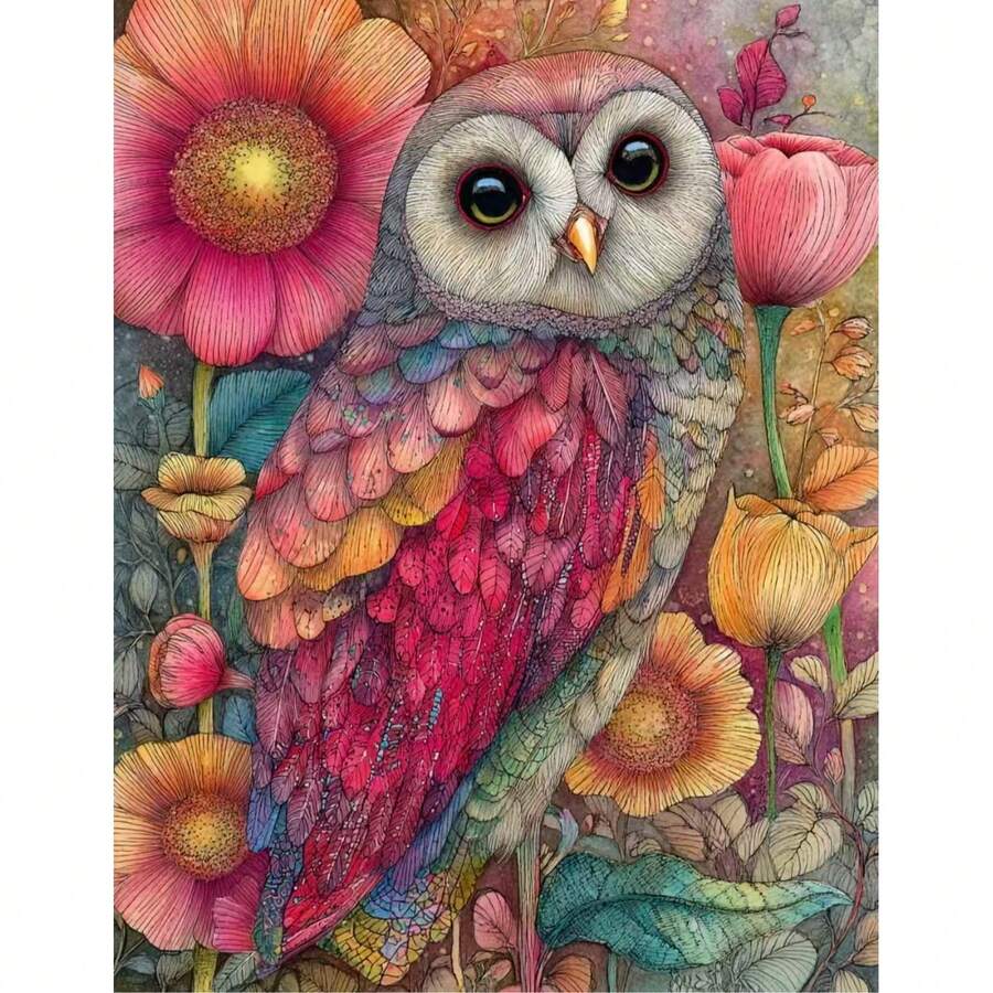[1pc DIY Diamond Art Kit] 1pc Creative Owl Pattern DIY Diamond Art Painting Kit, Round Diamonds, Mosaic Art Craft, Suitable For Beginners, Home Wall Decor, Unique Gift, Unframed - No Frame - View 1