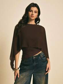 1PC Bridal Cape Wedding Shawl Women's Dress Chiffon Elegant Wedding Bolero - Coffee Brown - View 1