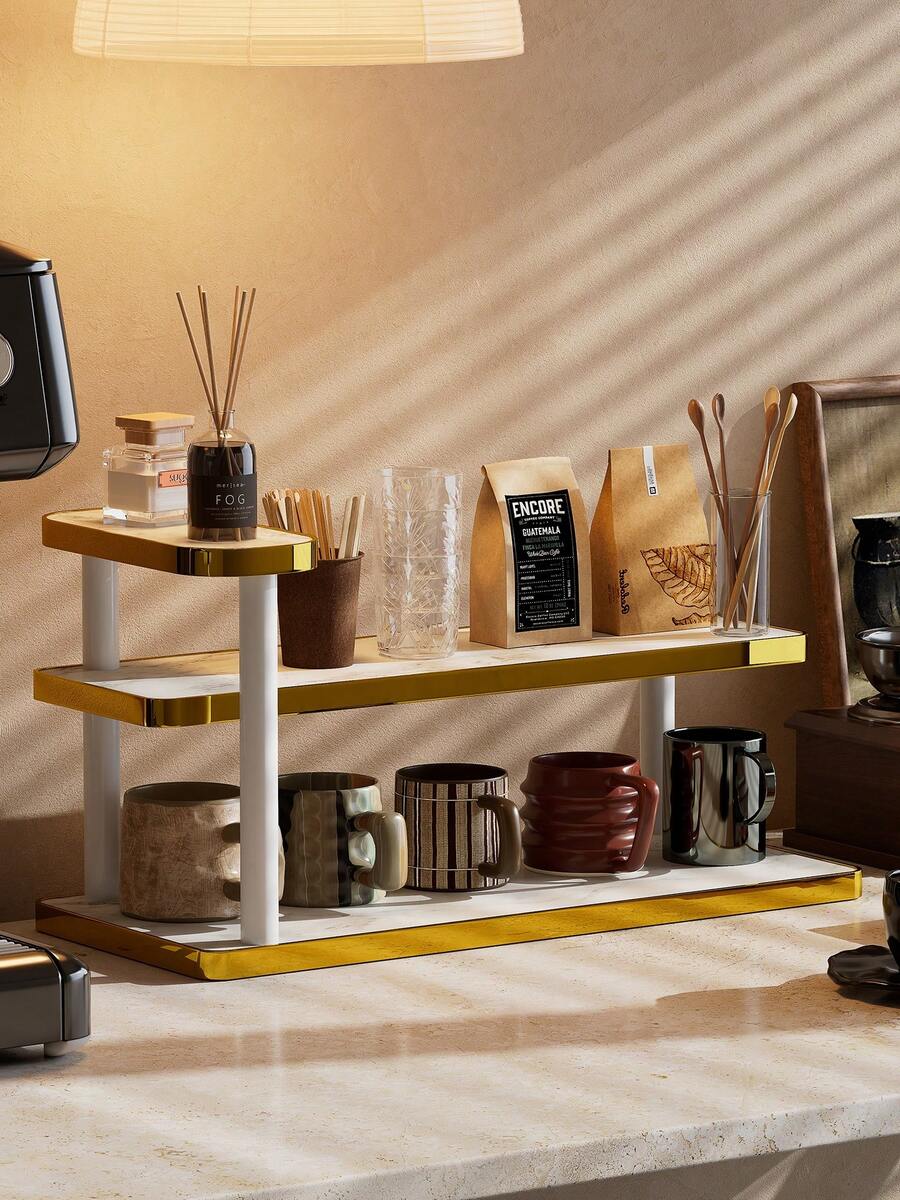 1 pieza Estante de almacenamiento multifuncional de escritorio, soporte de exhibición multiusos, soporte para tazas, estante para perfumes, estante para especias, soporte para pasteles, adecuado para tazas de agua, tazas de café, juego de té, escritorio de oficina, barra de café, decoración del hogar y cocina