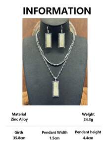 1 Set / Western Vintage Style Jewelry Set, 1 Pair Rectangular Faux Turquoise Earrings And Double Layer Necklace, Rugged And Eye-Catching Overall Style, Full Of American Western Wilderness Texture, Highly Compatible With Cowboy Style, American Vintage Hot Girl Style, And Western Cargo Style Style. - Bohemian Style - View 25