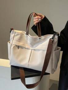 Vintage Classic Fashion Casual Minimalist High-Quality Handbag, Suitable For Commuting, School And Daily Shopping - Beige - View 9