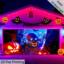[2D Flat Print] 1pc Cool Skull Pumpkin Oversized Halloween Polyester Garage Door Decor, Multi-Purpose Holiday Decoration, Home And Yard Decor - 2 - View 5