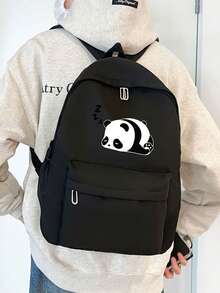 Mochila escolar minimalista de unicolor versátil de gran capacidad para estudiantes - Negro - Ver 2