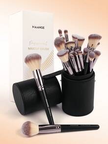 MAANGE 30pcs Professional Makeup Brush Set, Soft Bristles, Includes Foundation Brush, Powder Brush, Concealer Brush, Contour Brush, Eyeshadow Brush, Eyebrow Brush, Brush Holder, Complete Makeup Brush Set, Travel Makeup Brush Set, Gift For Women And Girls. - Black - View 10