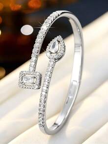 1 Stück luxuriöses Zirkonia Wassertropfen offenes Armband für Frauen, Nischendesign hochwertiger Stil, vielseitiges Accessoire für den täglichen Arbeitsweg - Armband - Übersicht 2
