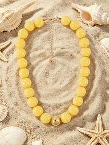 1pc Bohemian Acrylic Round Geometric Beaded Handmade Necklace, Multicolor, Suitable For Summer Beach Vacation - Handmade Beaded Necklace - View 40