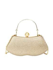 Premium Evening Clutch Bag With Pearl Clasp Design, Handheld And Crossbody Dual-Use Party Bag - Gold - View 11