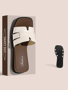 Fashion H-Strap Women's Sandals, Casual Flat Open Toe Slides, Summer Beach & Seaside Slippers - White - View 8