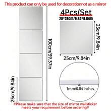 4/8-Piece Set Of Square Decorative Mirror Wall Stickers3d Mirror Brick Wall StickersDiy Wall Decoration1mmUltraThinAcrylicMirrorStickers,Wall Stickers - Silver - View 23
